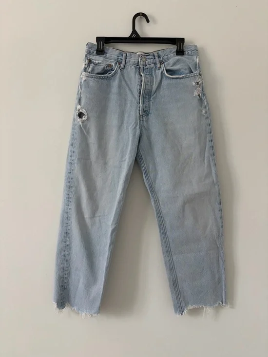 AGOLDE 90s High Rise Cropped Straight Jeans Nerve Light Wash Denim Raw Hem 28 - Picture 3 of 12